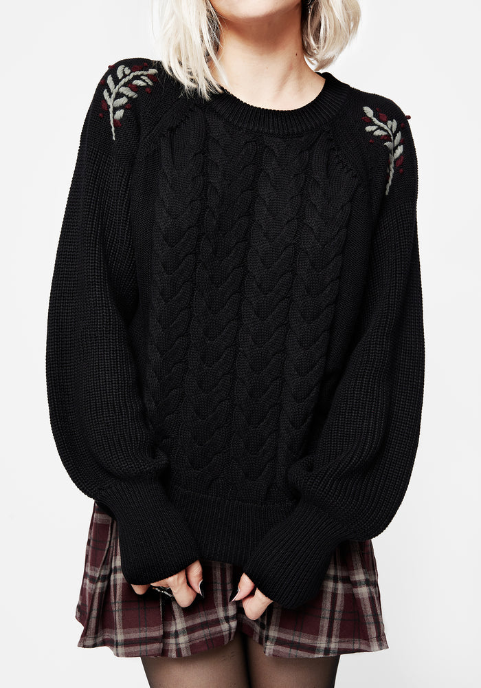 Patrice Embroidered Cable Knit Sweater