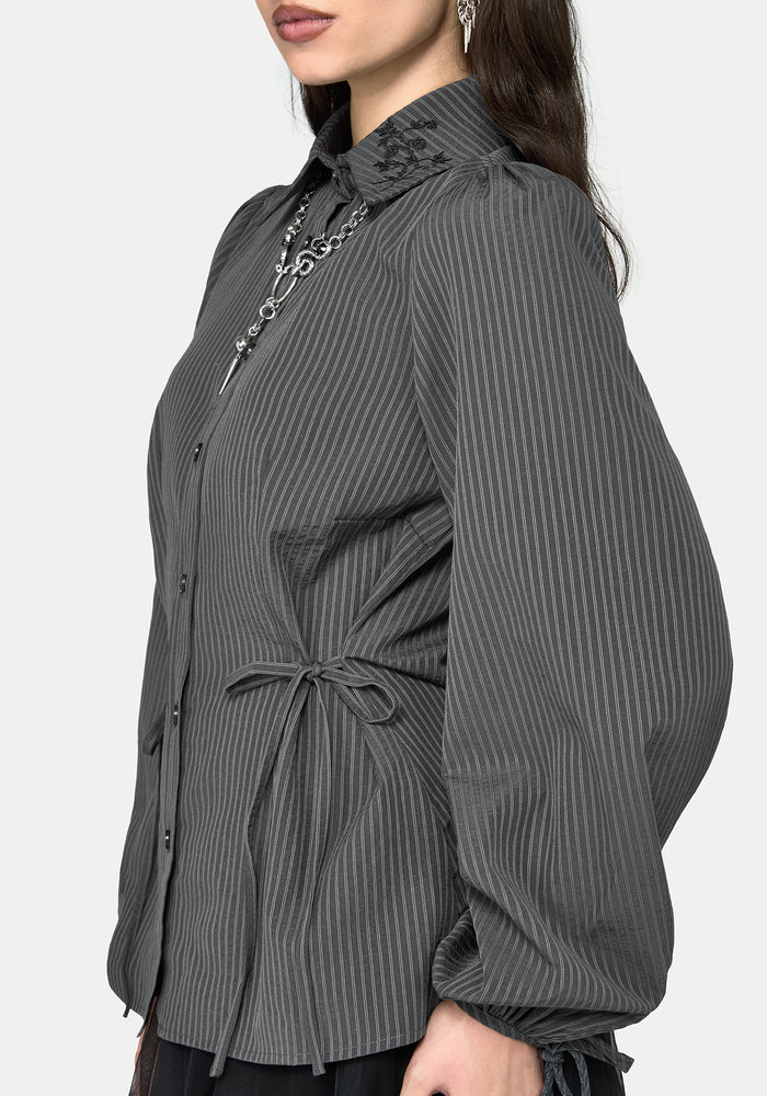 Penny Pinstripe Charcoal Tie Side Shirt