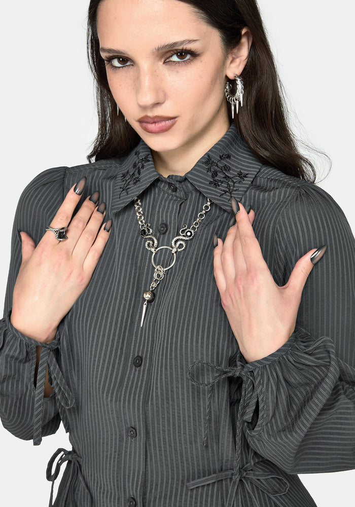Penny Pinstripe Charcoal Tie Side Shirt