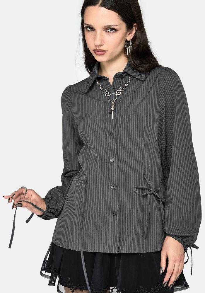 Penny Pinstripe Charcoal Tie Side Shirt