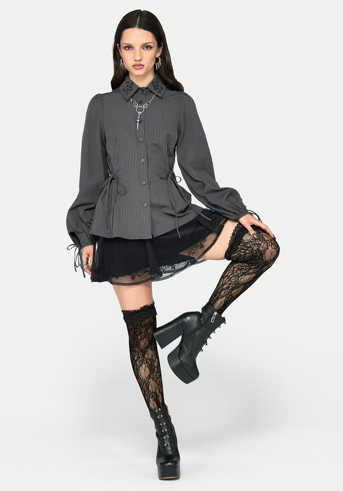 Penny Pinstripe Charcoal Tie Side Shirt