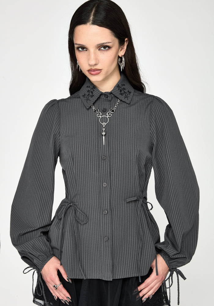 Penny Pinstripe Charcoal Tie Side Shirt