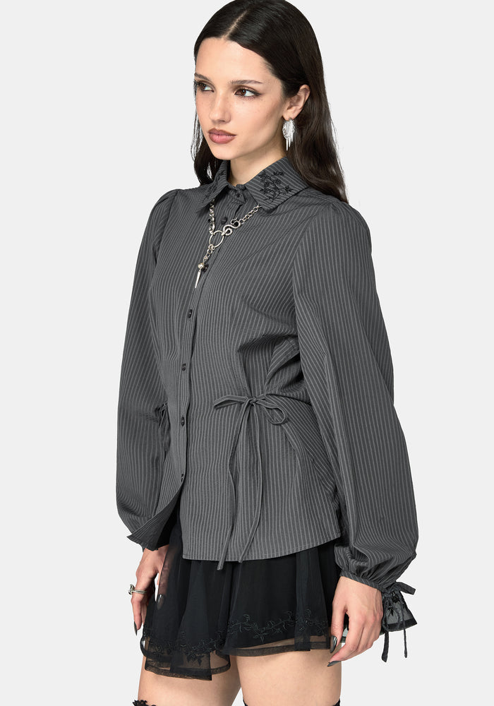 Penny Pinstripe Charcoal Tie Side Shirt