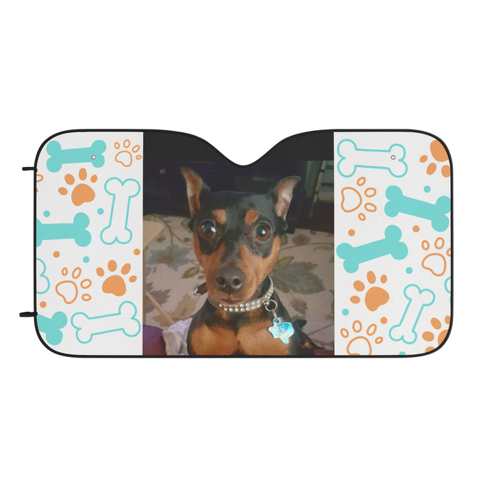 Personalized Dog Photo Car Sun Shade — Custom Pet Windshield Cover with Bones & Paw Print Design