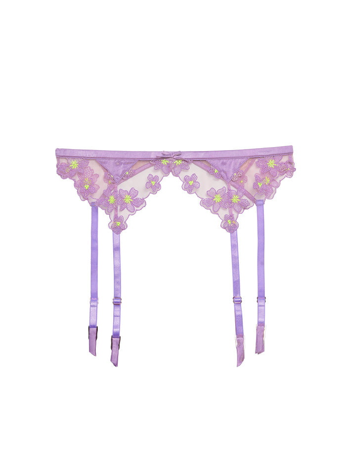 Petal Embroidery Garter Belt-spring lavender-flat
