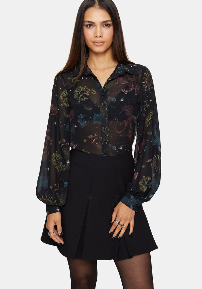 Phoenix Dragon Chiffon Blouse