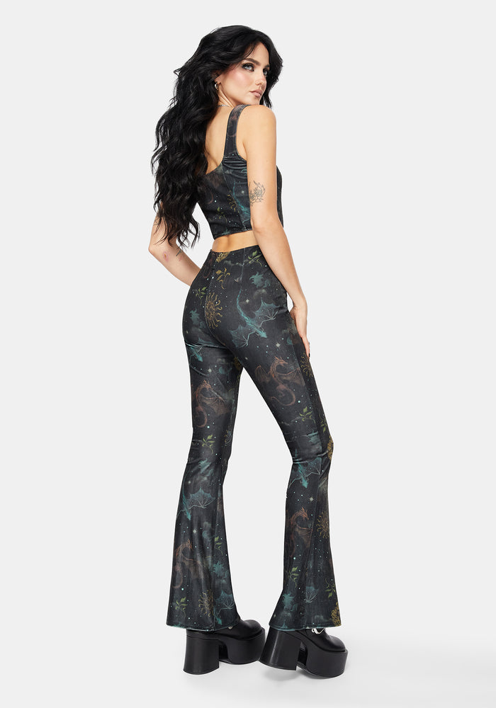 Phoenix Dragon Velour Flare Trouser