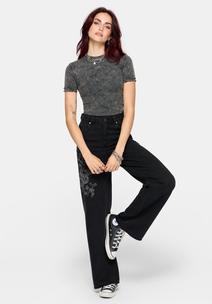 Phoenix Print Wide Leg Denim Jeans