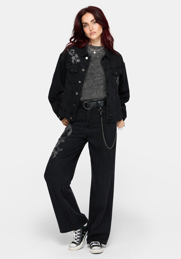 Phoenix Print Wide Leg Denim Jeans