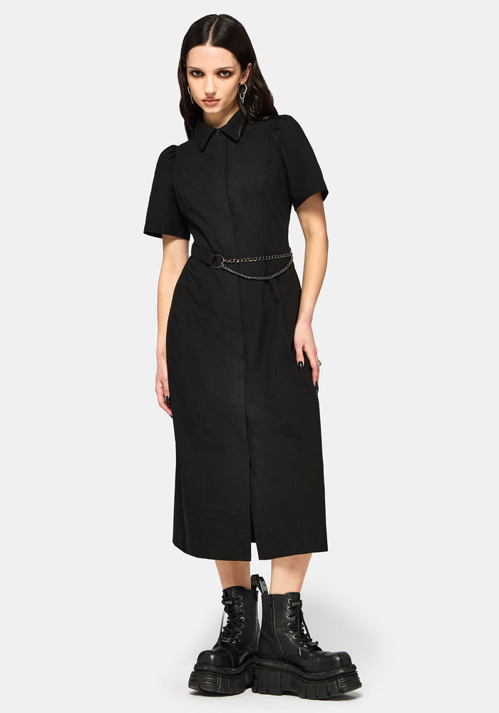 Phonoi Chain Belted Button Up Midaxi Dress