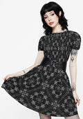 Poem Moth Printed Puff Sleeve Mini Dress