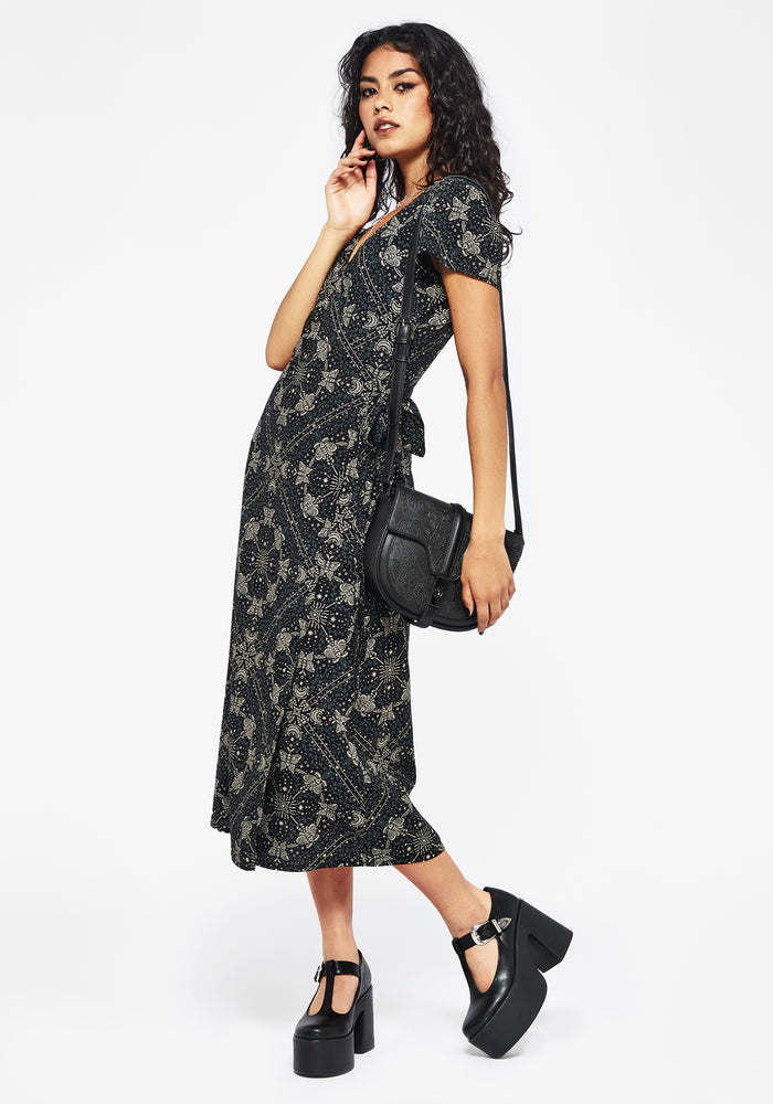 Poem Moth Printed Wrap Midi Dress