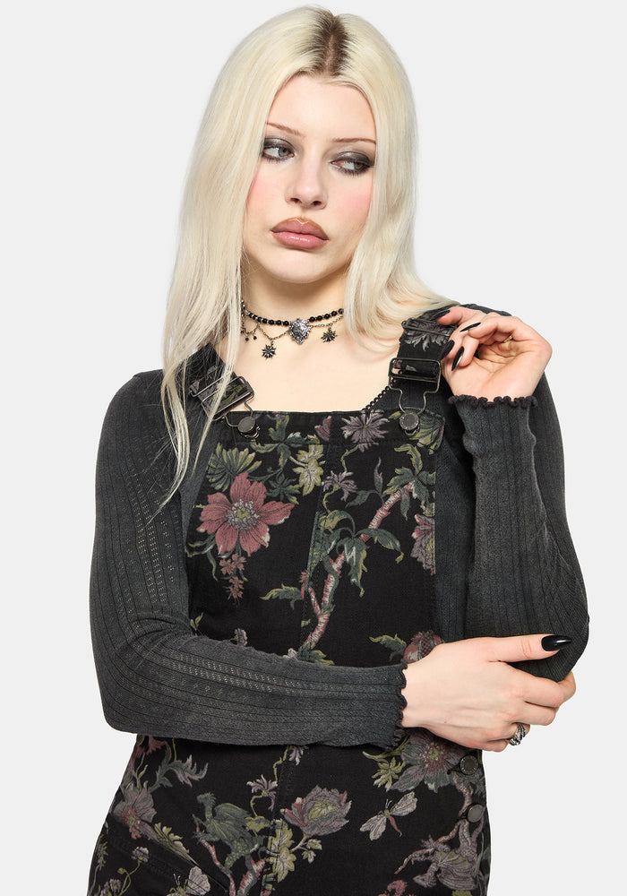 Poison Eden Print Denim Dungaree Short US 2