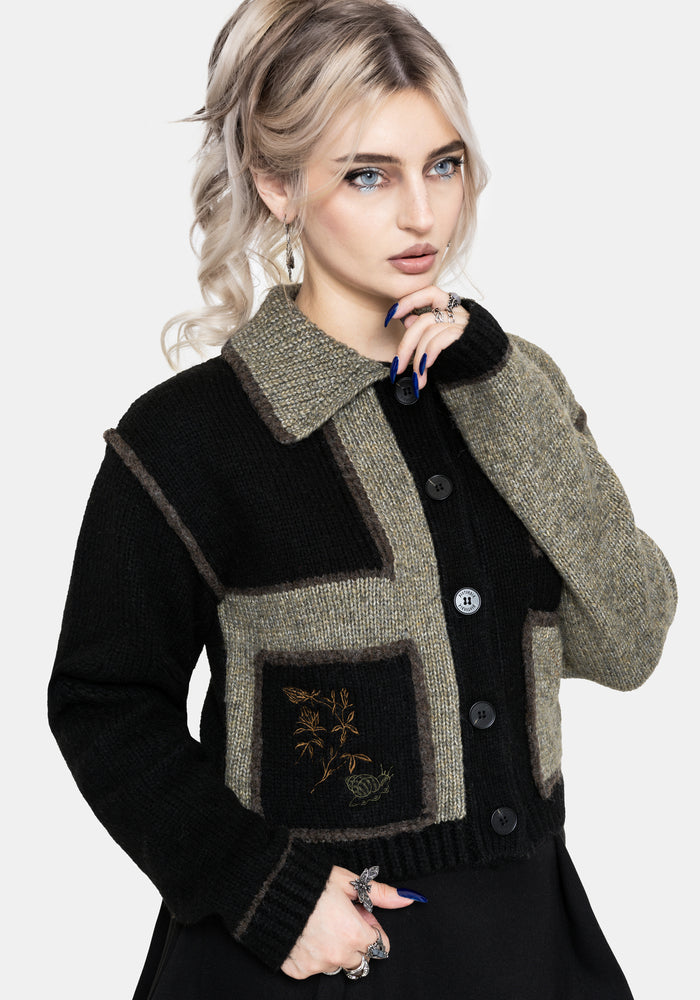 Polly Collared Patch Embroidered Knit Cardigan