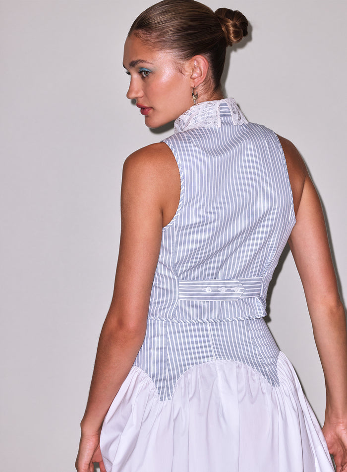 Poplin Bib Top-east hampton stripe