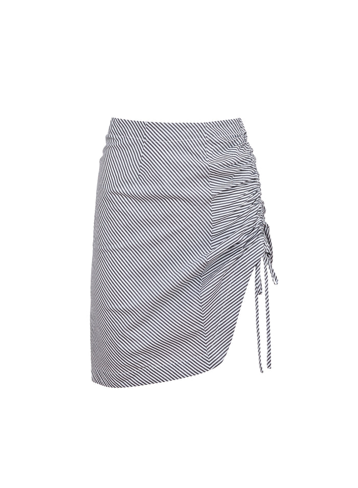 Poplin Draped Ruched Skirt-black stripe