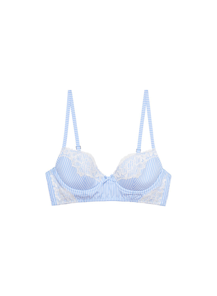 Poplin Lace Demi Bra-stripe sky-flat