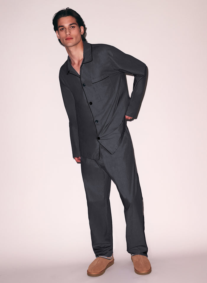 Poplin PJ Top-black smoke-flat