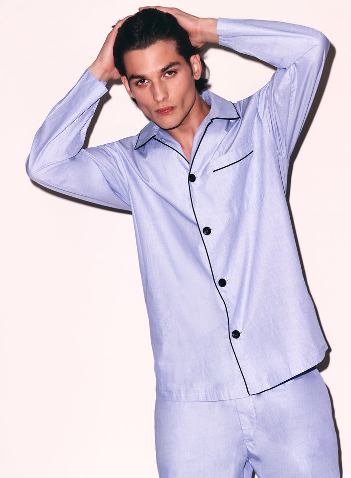 Poplin PJ Top-pacific blue-flat