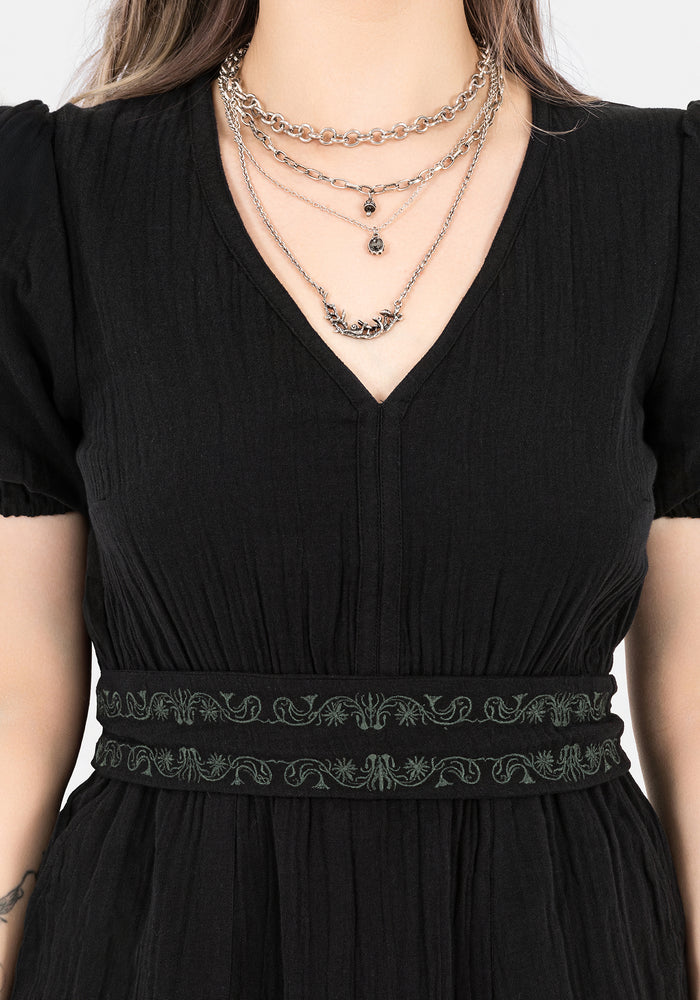 Poultice Embroidered Cotton Midi Dress - Black