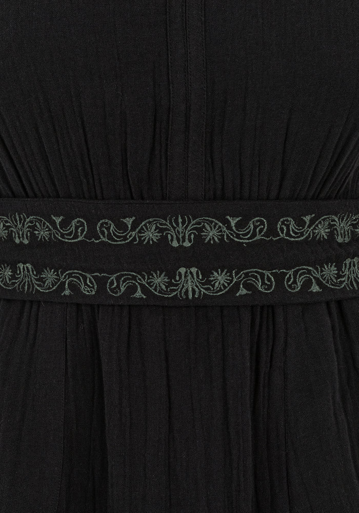 Poultice Embroidered Cotton Midi Dress - Black