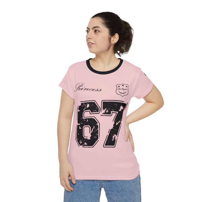 Princess 67 Pink Ringer Tee — Women's Casual Short Sleeve Shirt