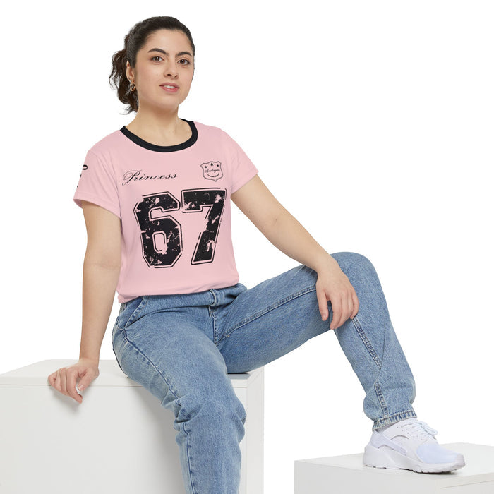 Princess 67 Pink Ringer Tee — Women's Casual Short Sleeve Shirt