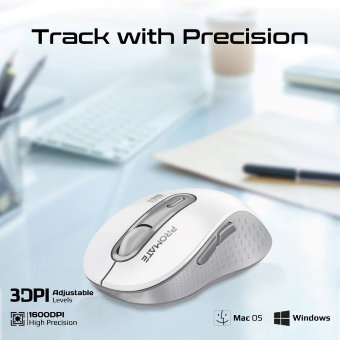 Promate Ken Dual Mode Wireless Mouse - White