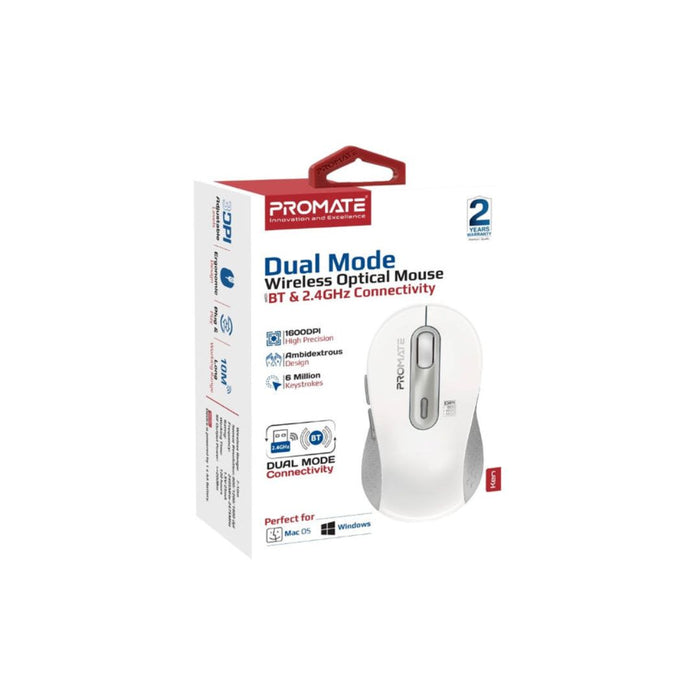Promate Ken Dual Mode Wireless Mouse - White