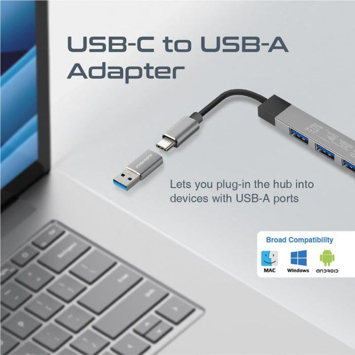 Promate LiteHub-4 4-in-1 Multi-Port USB-C Data Hub - Gray