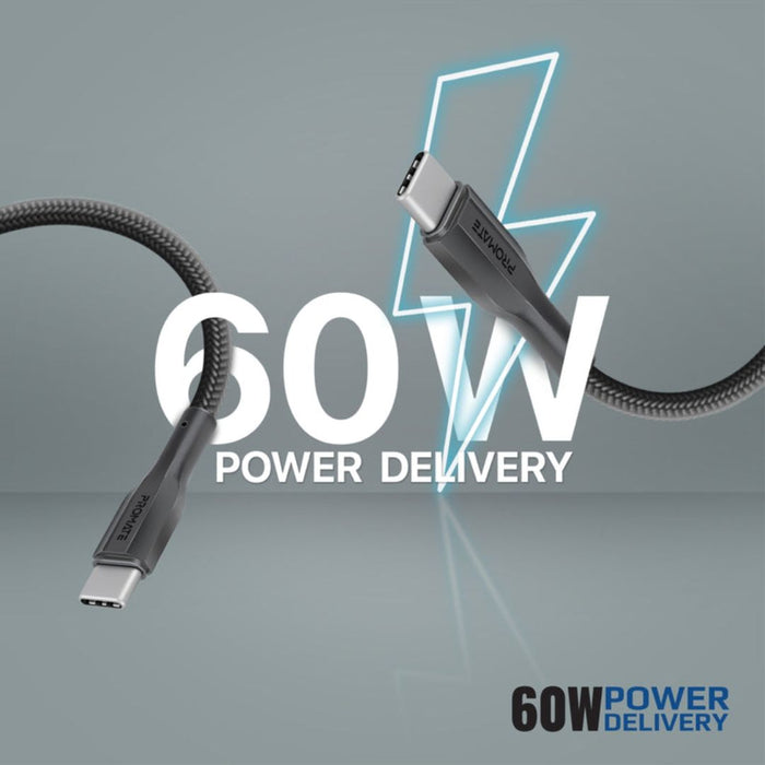 Promate PowerPort-25CC 60W USB-C 1USB-A Charger - Black