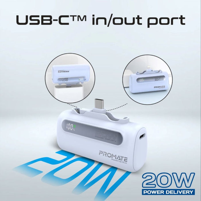 Promate PowerUp-Duo Power Bank 5000mAh, 20W - Blue