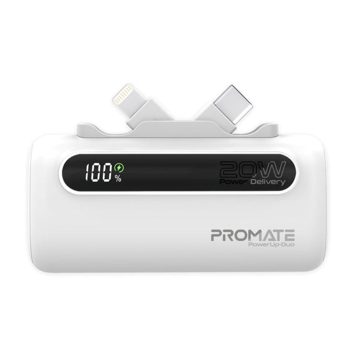 Promate PowerUp-Duo Power Bank 5000mAh, 20W - White