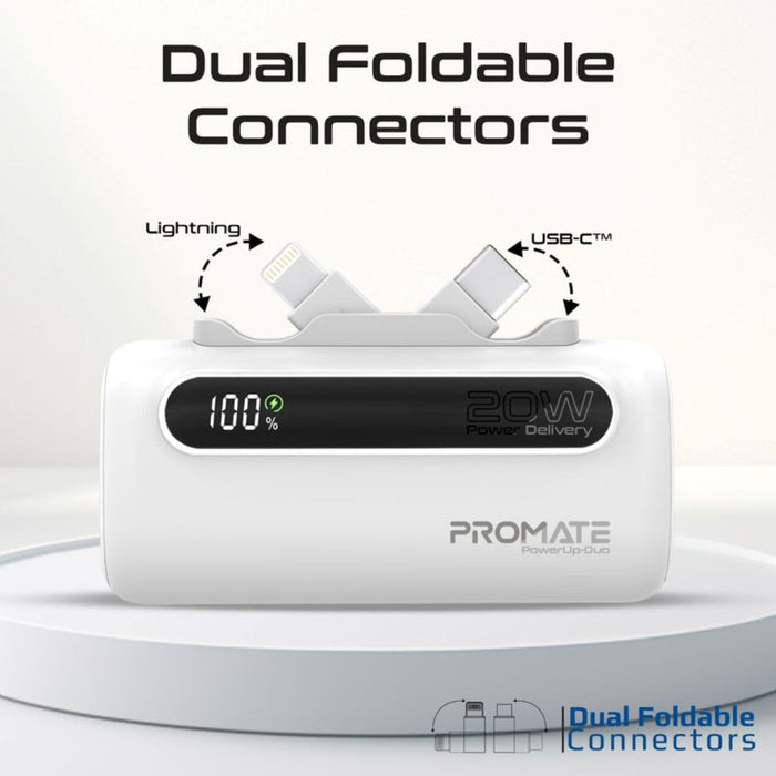 Promate PowerUp-Duo Power Bank 5000mAh, 20W - White