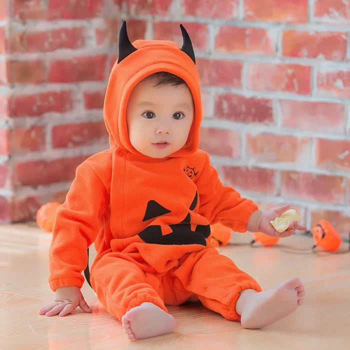 Pumpkin Hooded Baby Jumpsuit