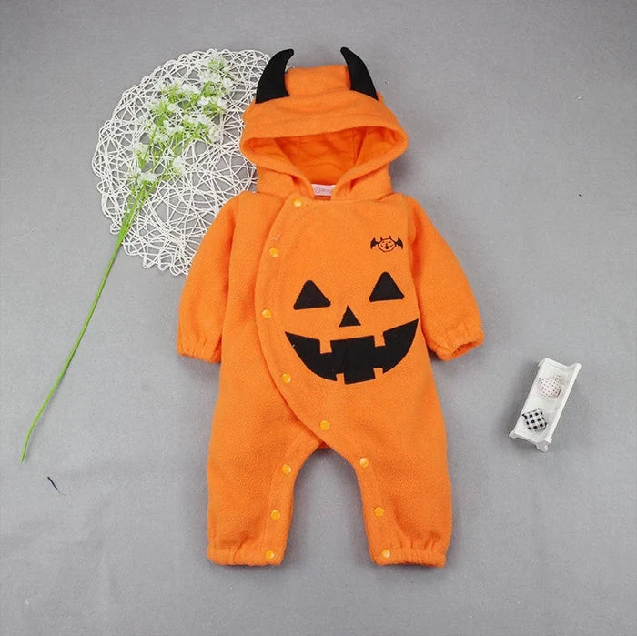 Pumpkin Hooded Baby Jumpsuit