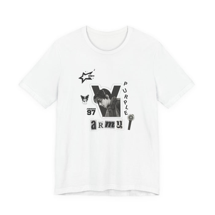 Purple Army Graphic Tee — Black & White K-Pop Inspired Design