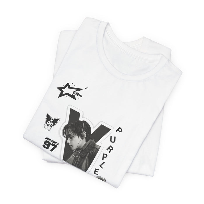 Purple Army Graphic Tee — Black & White K-Pop Inspired Design