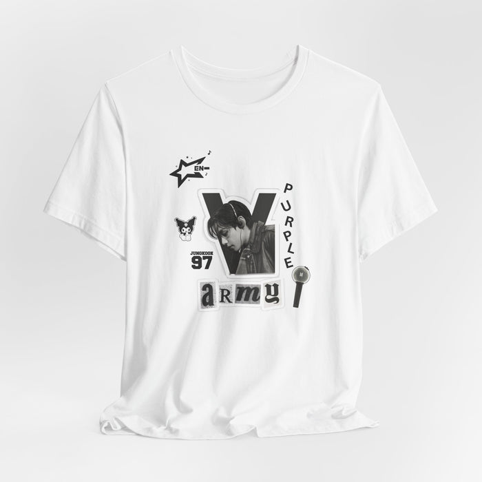 Purple Army Graphic Tee — Black & White K-Pop Inspired Design
