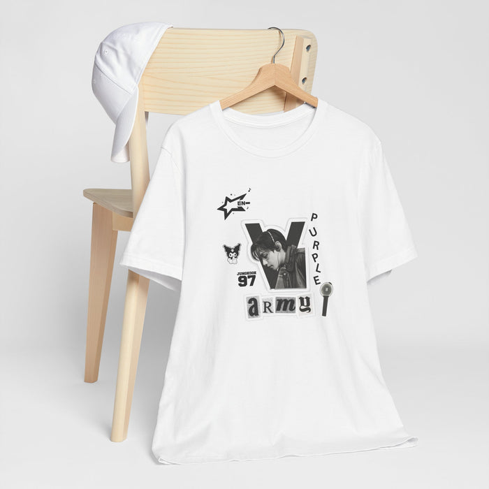 Purple Army Graphic Tee — Black & White K-Pop Inspired Design