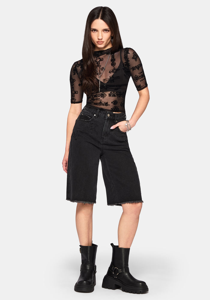 Pyra Jewel Jinx Flock Mesh Top