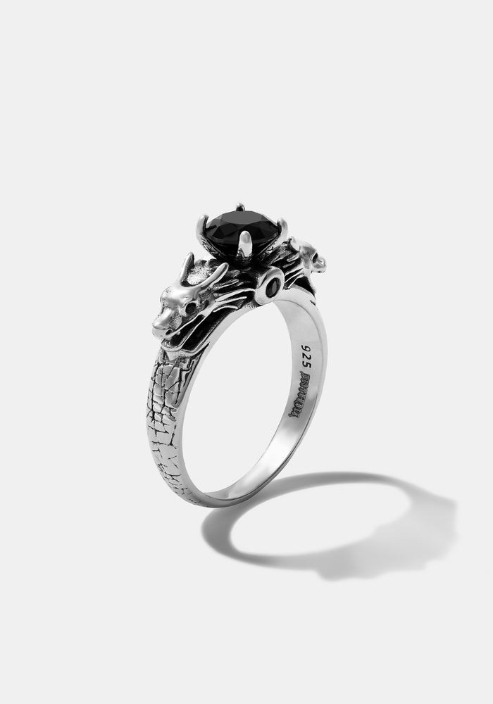 Querida Sterling Silver Black Spinel Dragon Ring