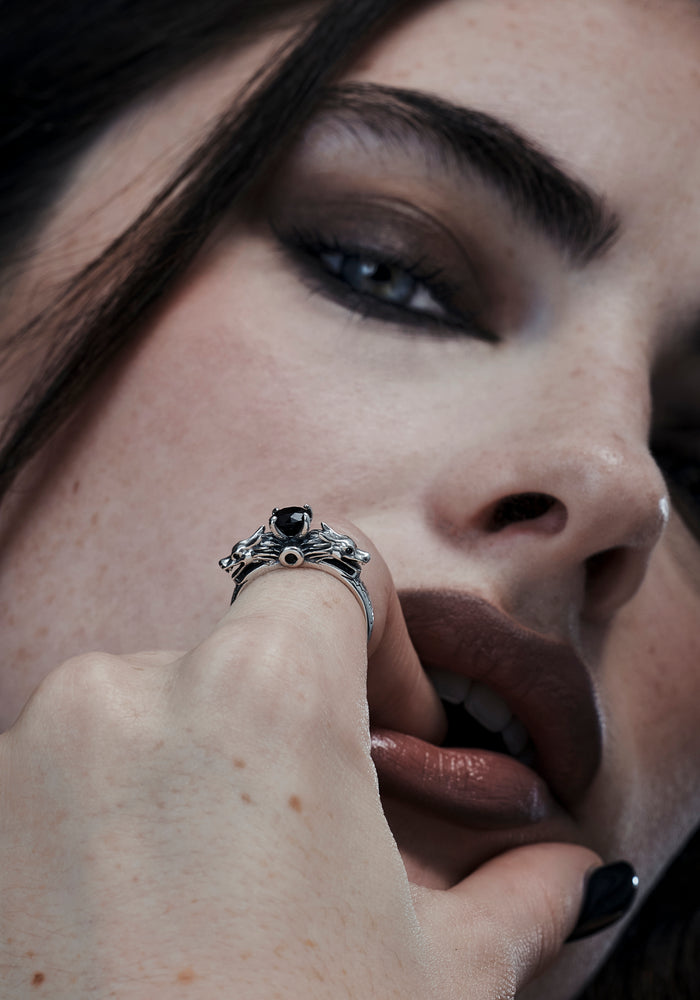Querida Sterling Silver Black Spinel Dragon Ring
