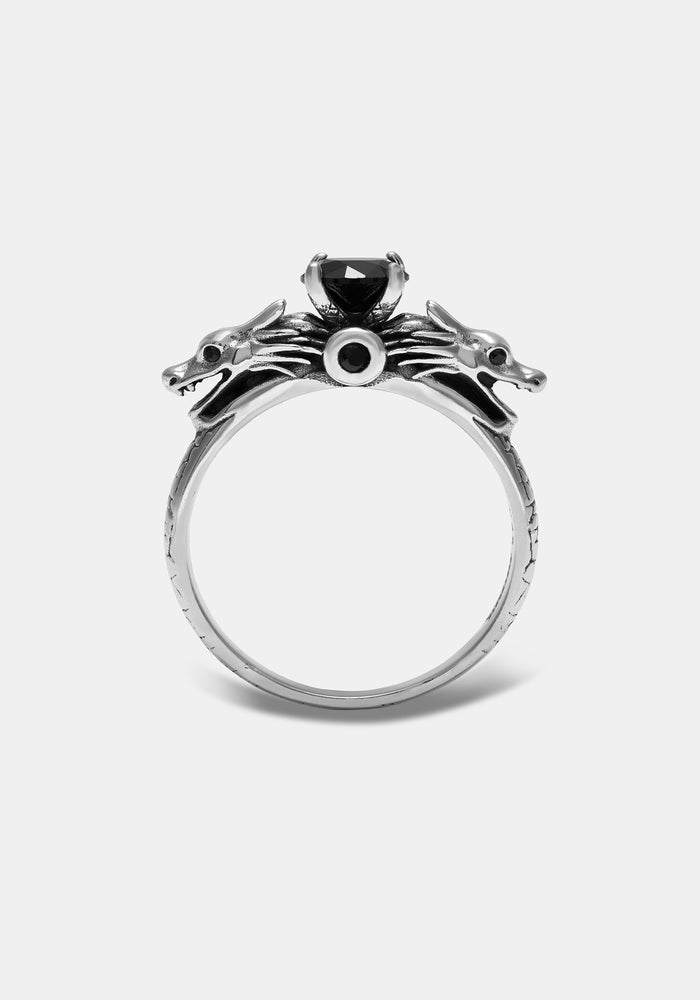 Querida Sterling Silver Black Spinel Dragon Ring