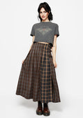 Raven Pleated Check Buckle Detail Maxi Skirt