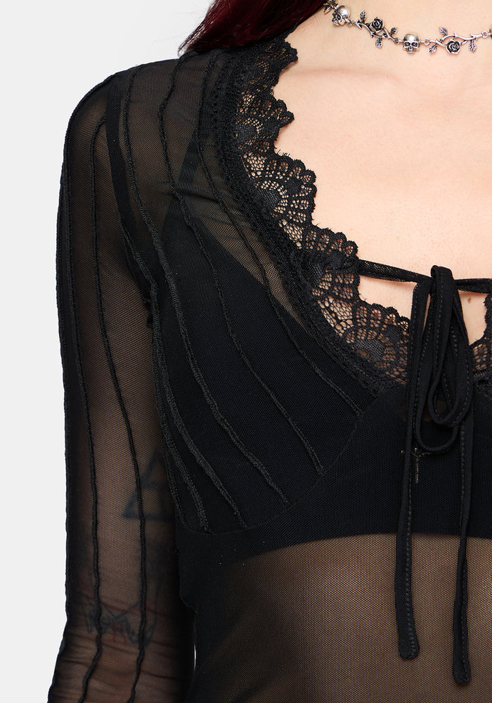 Raye Layered Mesh Tie Front Top