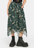 Renard Print Chiffon Hanky Hem Midi Skirt