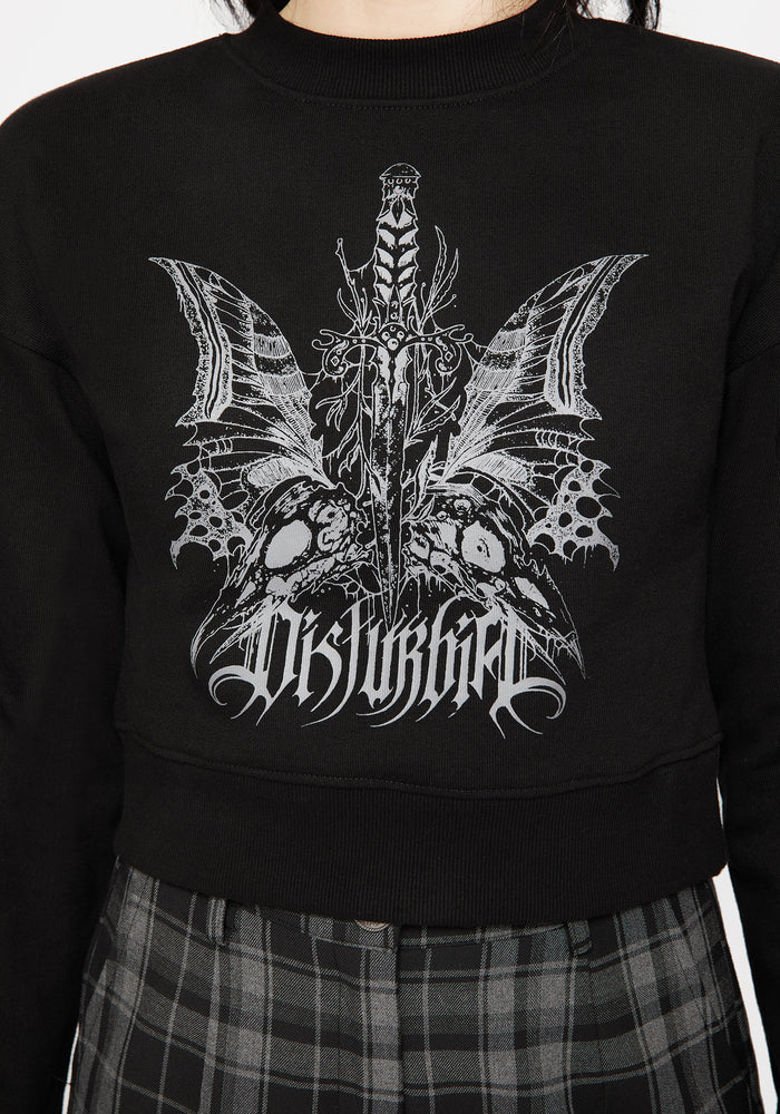 Requiem Graphic Print Crew Neck Crop Sweatshirt