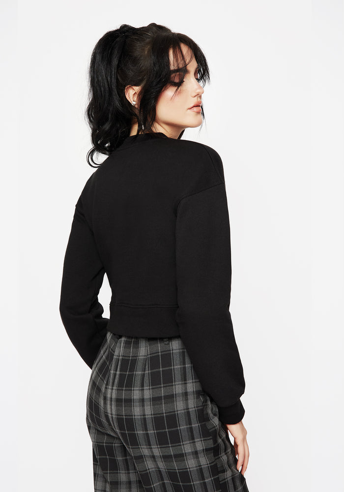 Requiem Graphic Print Crew Neck Crop Sweatshirt