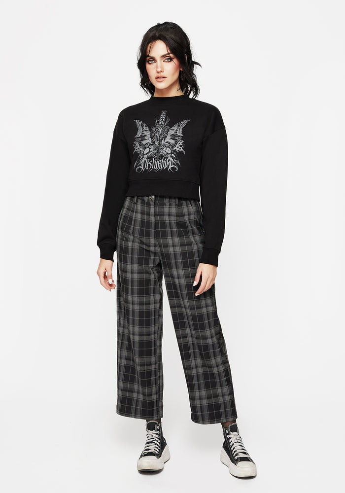 Requiem Graphic Print Crew Neck Crop Sweatshirt